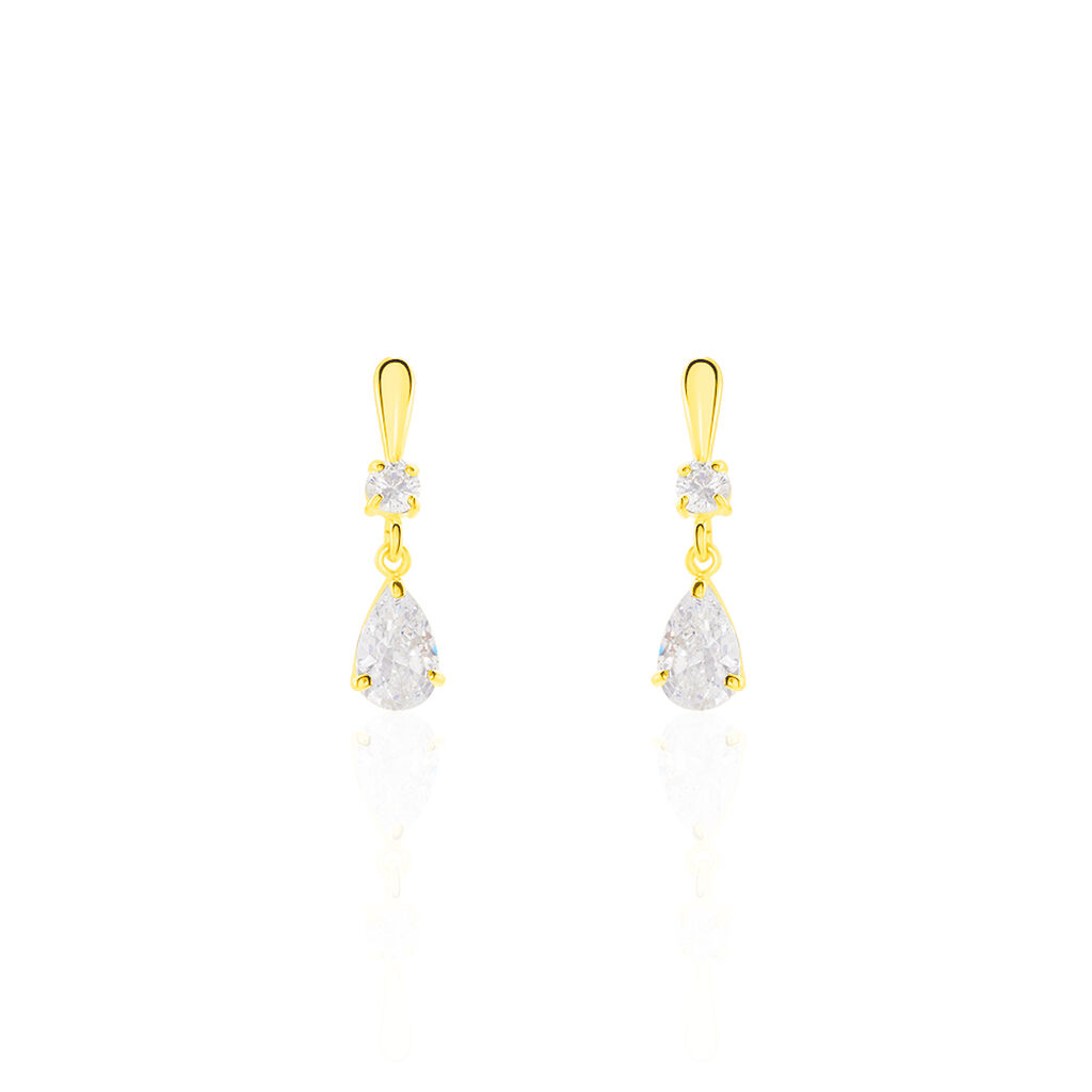 🦚 Damen Ohrringe Lang Gold 375 Zirkonia Tropfen Eusebe 2 , Ohrringe Lang mit Stein