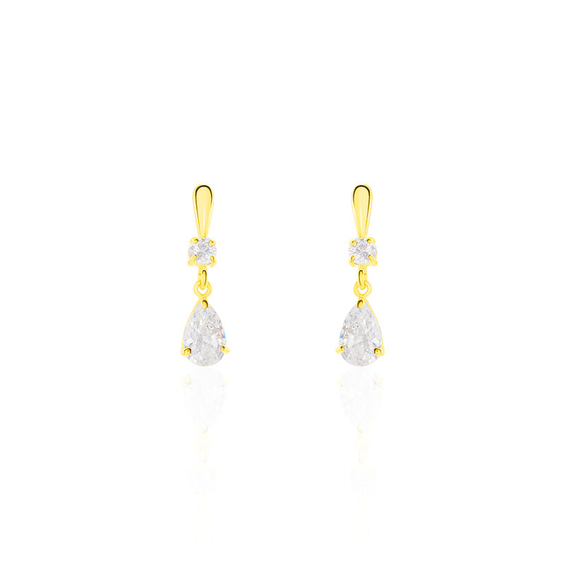 Damen Ohrringe Lang Gold 375 Zirkonia Tropfen Eusebe 2  - Ohrringe mit Stein Damen | OROVIVO