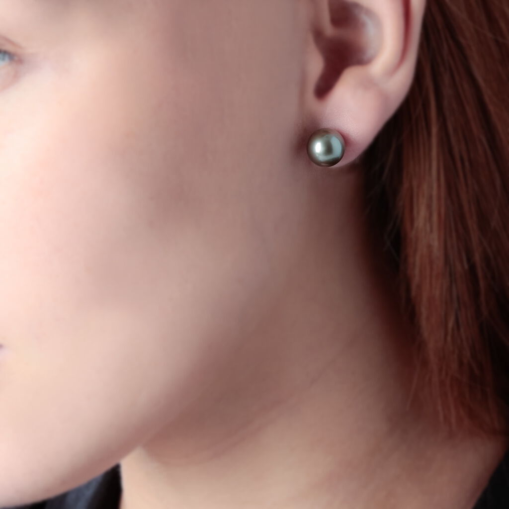 Boucles D'oreilles Puces Franca Or Jaune Perle De Culture De Tahiti - Spannringe Damen | OROVIVO