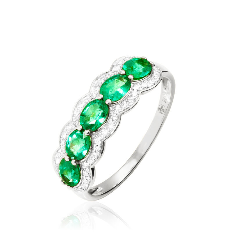 Bague Margaux Or Blanc Emeraude Et Diamant - Spannringe Damen | OROVIVO