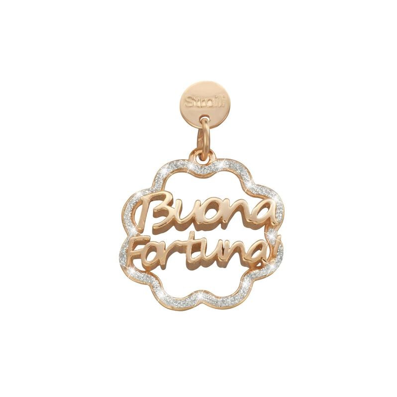 Buona Fortuna. Charm in argento 925 rosato e glitter - Spannringe  | OROVIVO