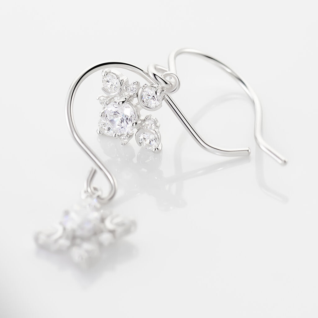 FLOKY Damen Ohrringe Lang Silber Silber 925 Zirkonia Wei&szlig; Schneeflocke