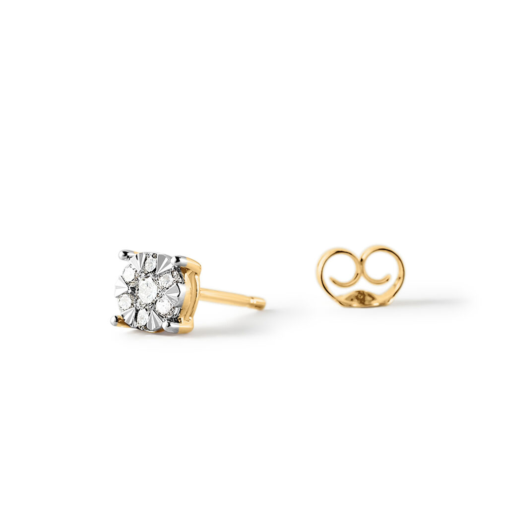 PETALI Damen Ohrstecker Gold 585 (14 Karat) Diamant Wei&szlig; 0,1 ct Kreis