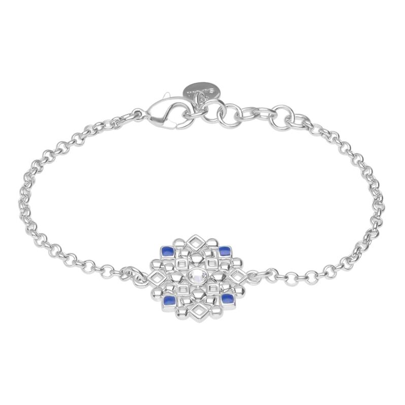 Bracciale in ottone rodiato con ciondolo forma fiore cristalli e smalto blu - Spannringe Damen | OROVIVO
