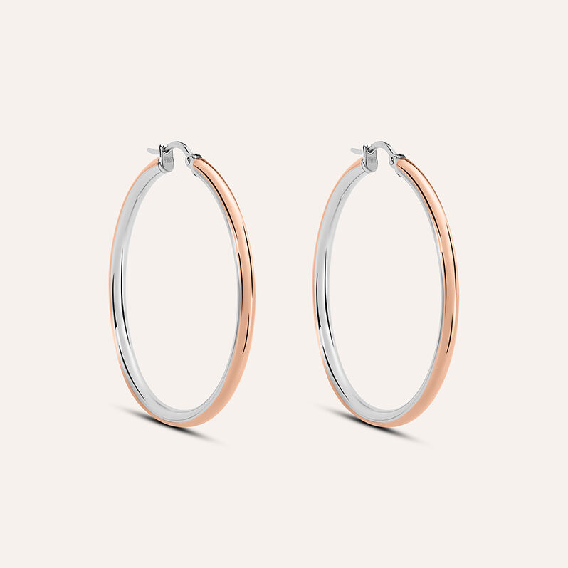 Orecchini A Cerchio Sunrise Acciaio Bicolore Bianco / Rosa - Spannringe Damen | OROVIVO