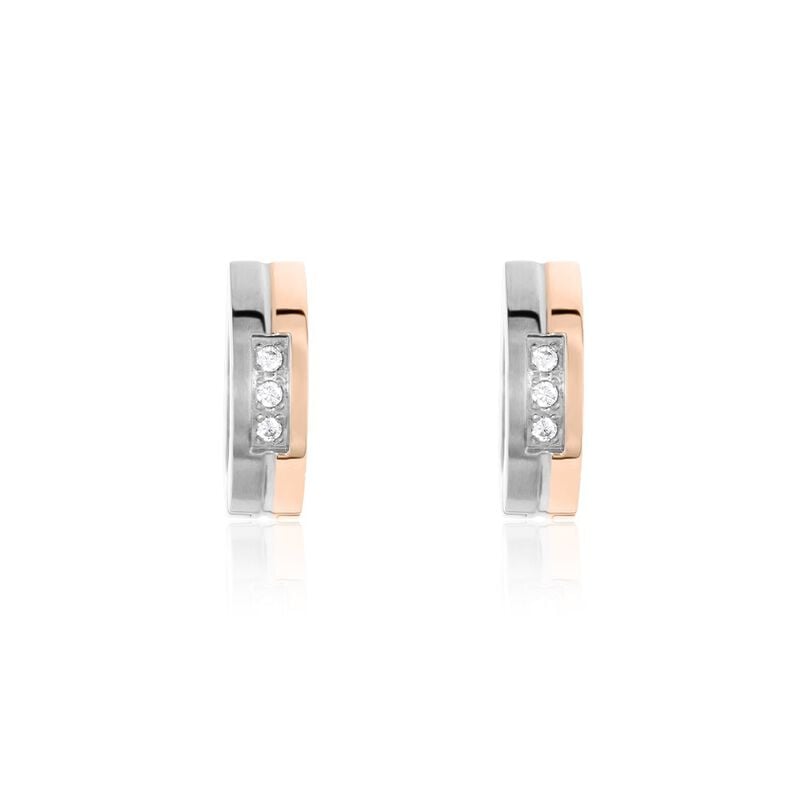ARIELLA Damen Creolen Titan Bicolor Silber/Ros&eacute;gold Zirkonia Wei&szlig; B 4 mm - Creolen Damen | OROVIVO