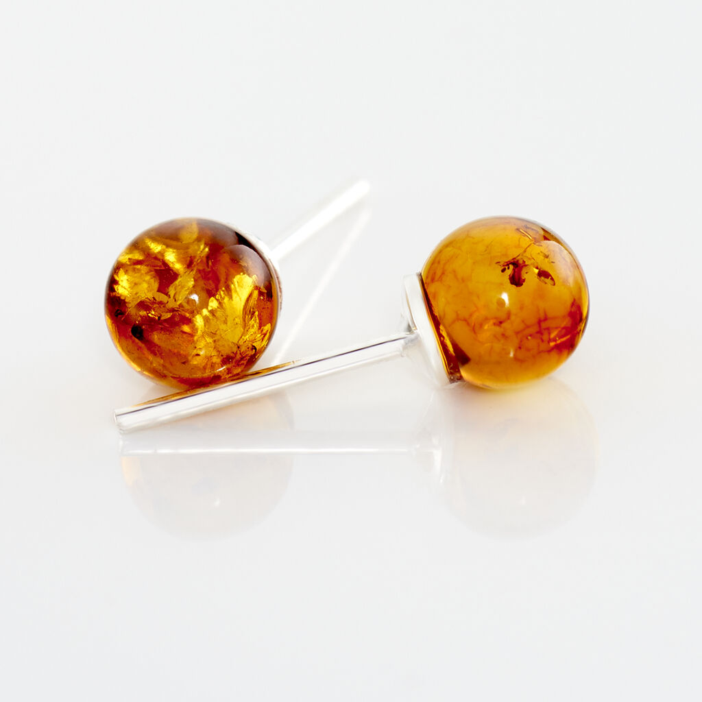Boucles D'oreilles Puces Argent Et Ambre - Spannringe Damen | OROVIVO