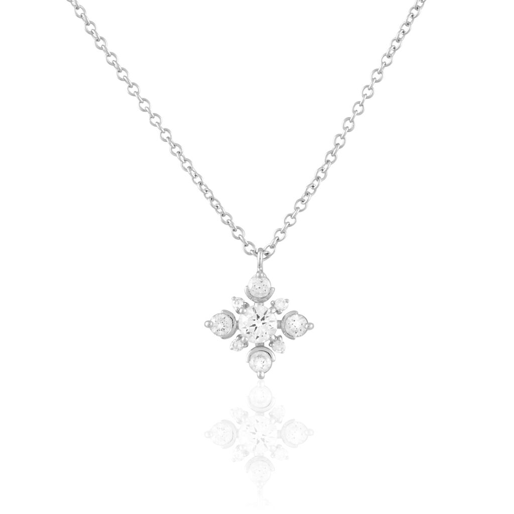 Thumbnail - FLOKY Damen Collier Silber Silber 925 Zirkonia Weiß Schneeflocke, Collier mit Stein