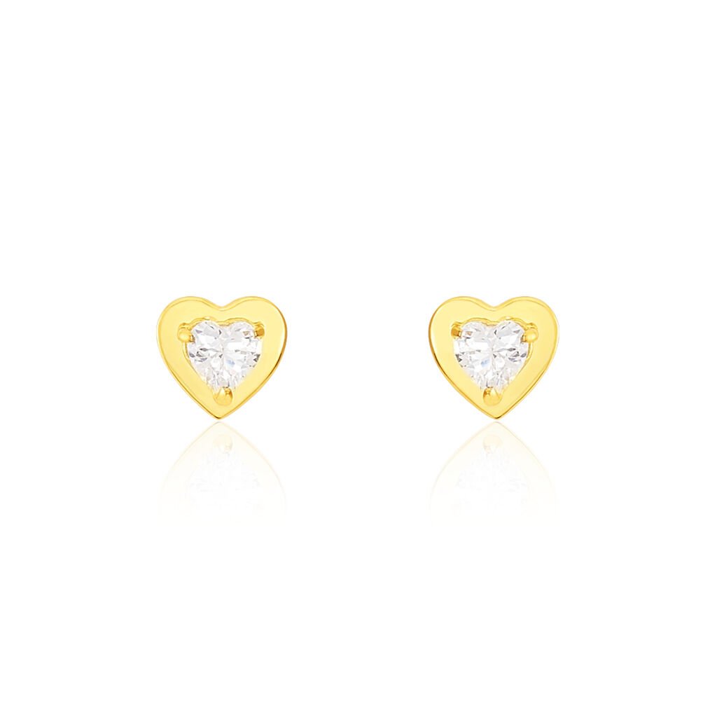 DARIA HERZ 4 Damen Ohrstecker Gold 375 (9 Karat) Zirkonia Weiß Herz, Ohrstecker mit Stein