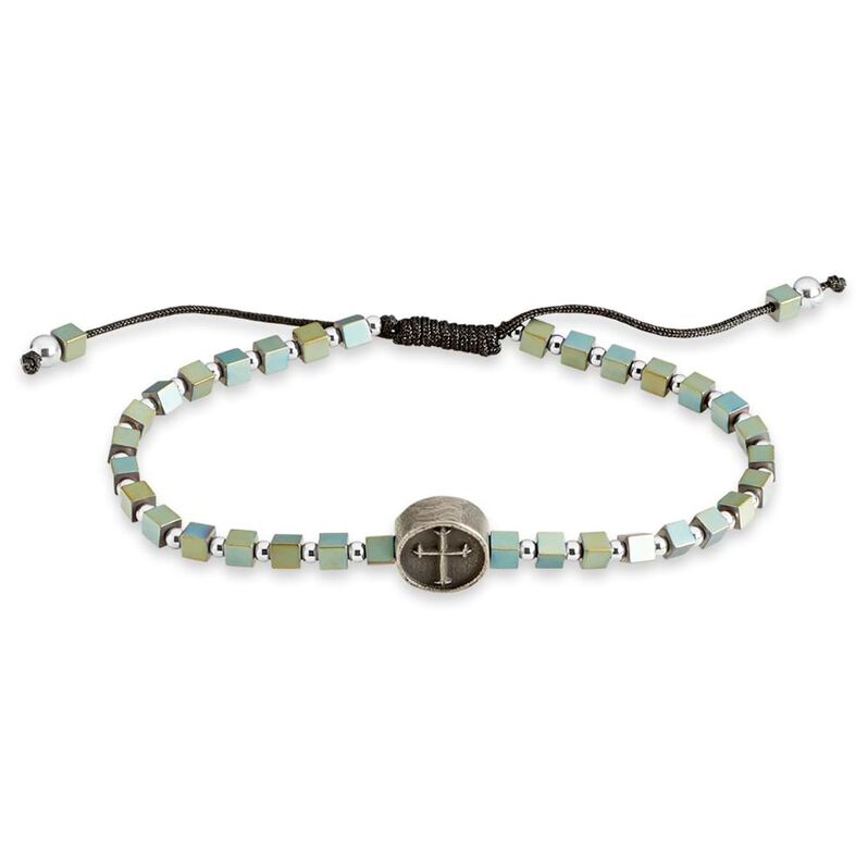 Bracciale in corda e acciaio con ciondolo a croce verde - Spannringe Herren | OROVIVO