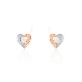 Damen Ohrstecker Silber 925 Bicolor Zirkonia Herz - Ohrstecker Damen | OROVIVO