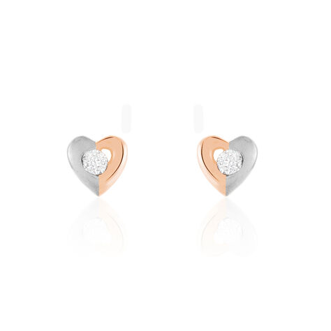 Damen Ohrstecker Silber 925 Bicolor Zirkonia Herz - Ohrstecker Damen | OROVIVO