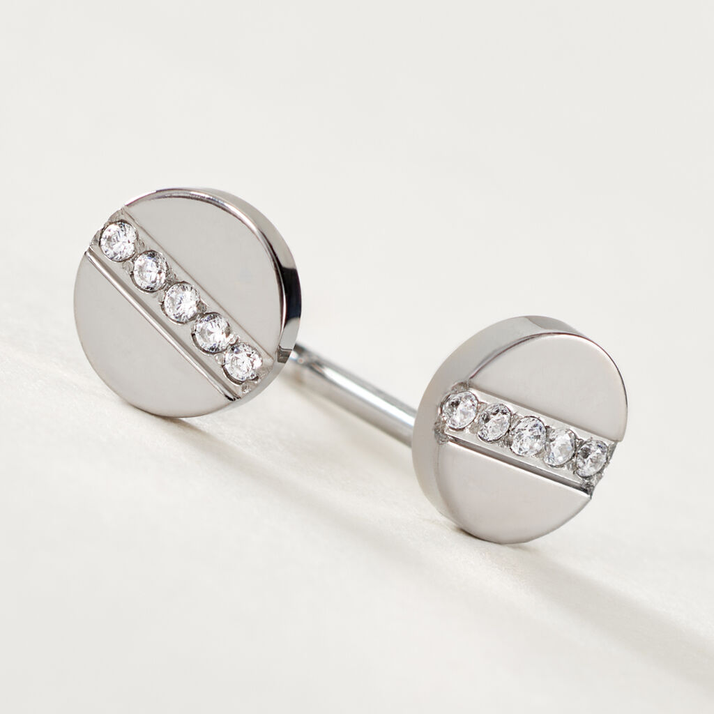 CRYSTAL Damen Ohrstecker Titan Zirkonia Wei&szlig; 0,05 ct Kreis