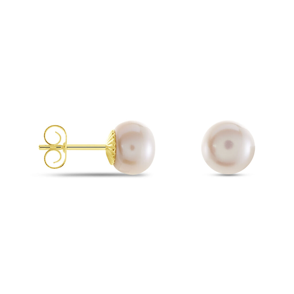 BOUTON Damen Ohrstecker Gold 585 (14 Karat) Zuchtperle Wei&szlig;