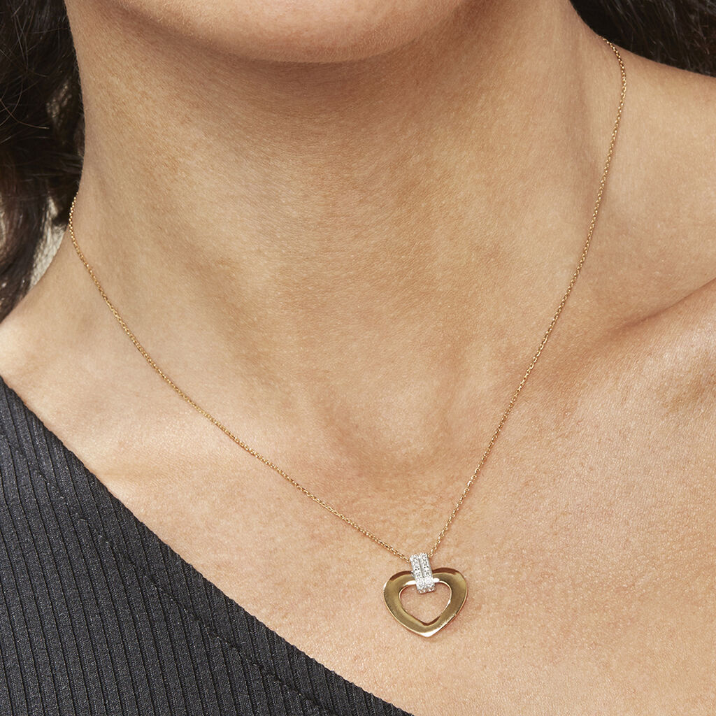 Damen Collier Gold Bicolor 375 Diamant 0,01ct Barren Herz Herz 24 - Halsketten Damen | OROVIVO