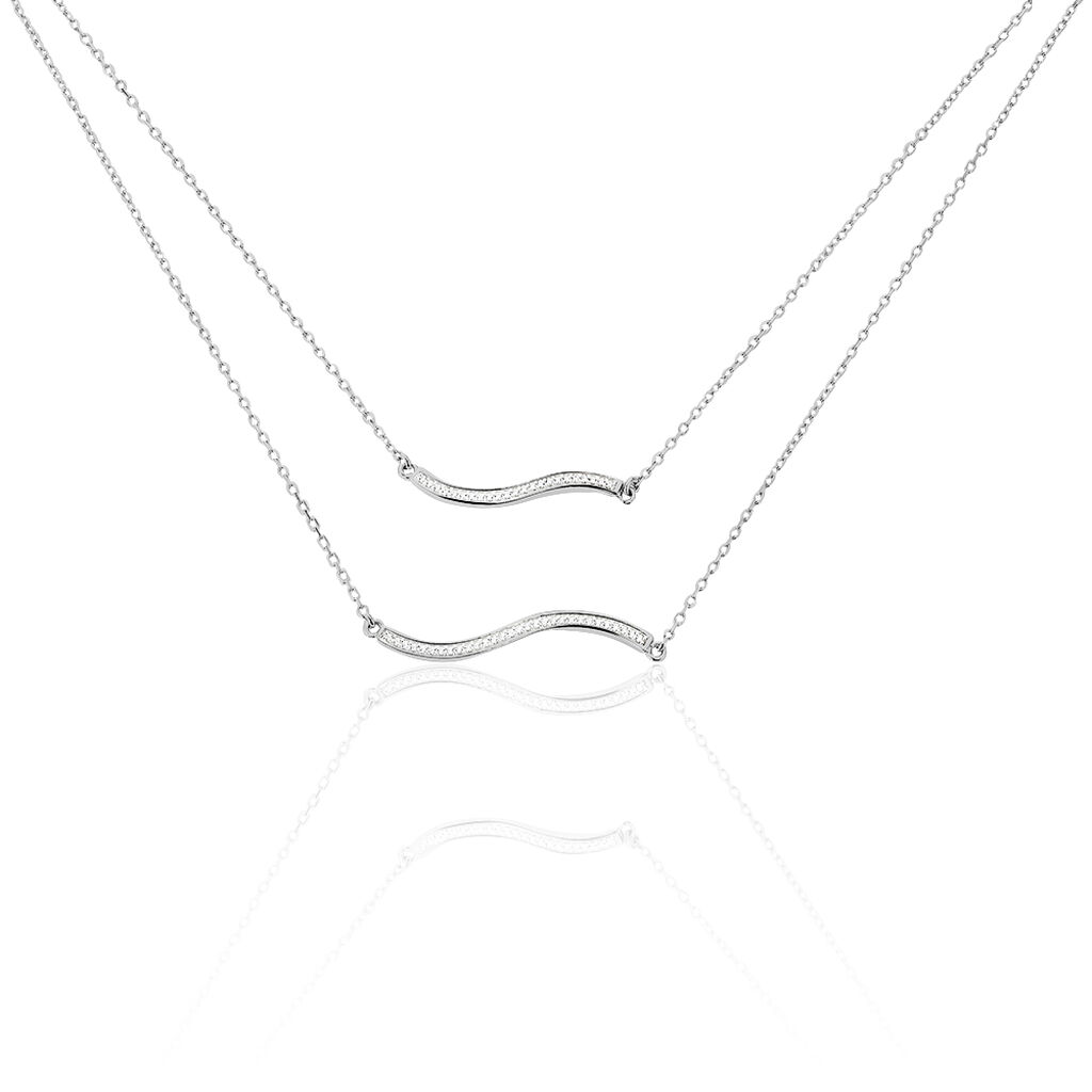 Damen Collier Silber 925 Zirkonia Wei&szlig; Welle