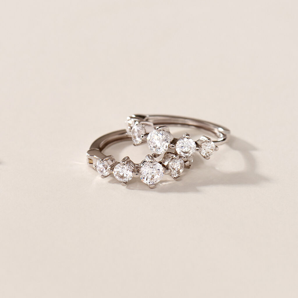 ALICE 2 Damen Creolen Weißgold 375 (9 Karat) Zirkonia Weiß 1,15 ct Barren - Creolen Damen | OROVIVO