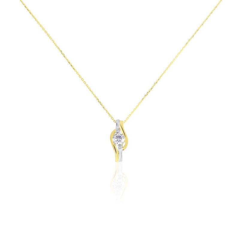 LINDSEY Damen Collier Gold Bicolor Gelb/Silber 375 (9 Karat) Zirkonia Wei&szlig; 0,940 ct - Halsketten Damen | OROVIVO