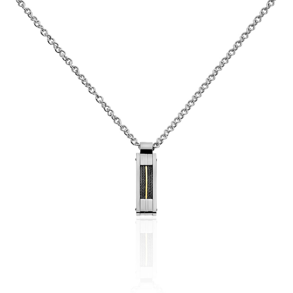 Collier Acier Cable Noir Et Or 50cm - Spannringe Herren | OROVIVO