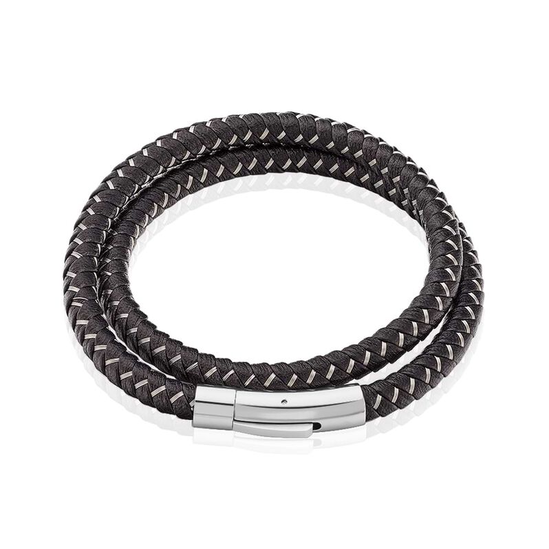 Bracciale in acciaio e pelle nera - Spannringe Herren | OROVIVO