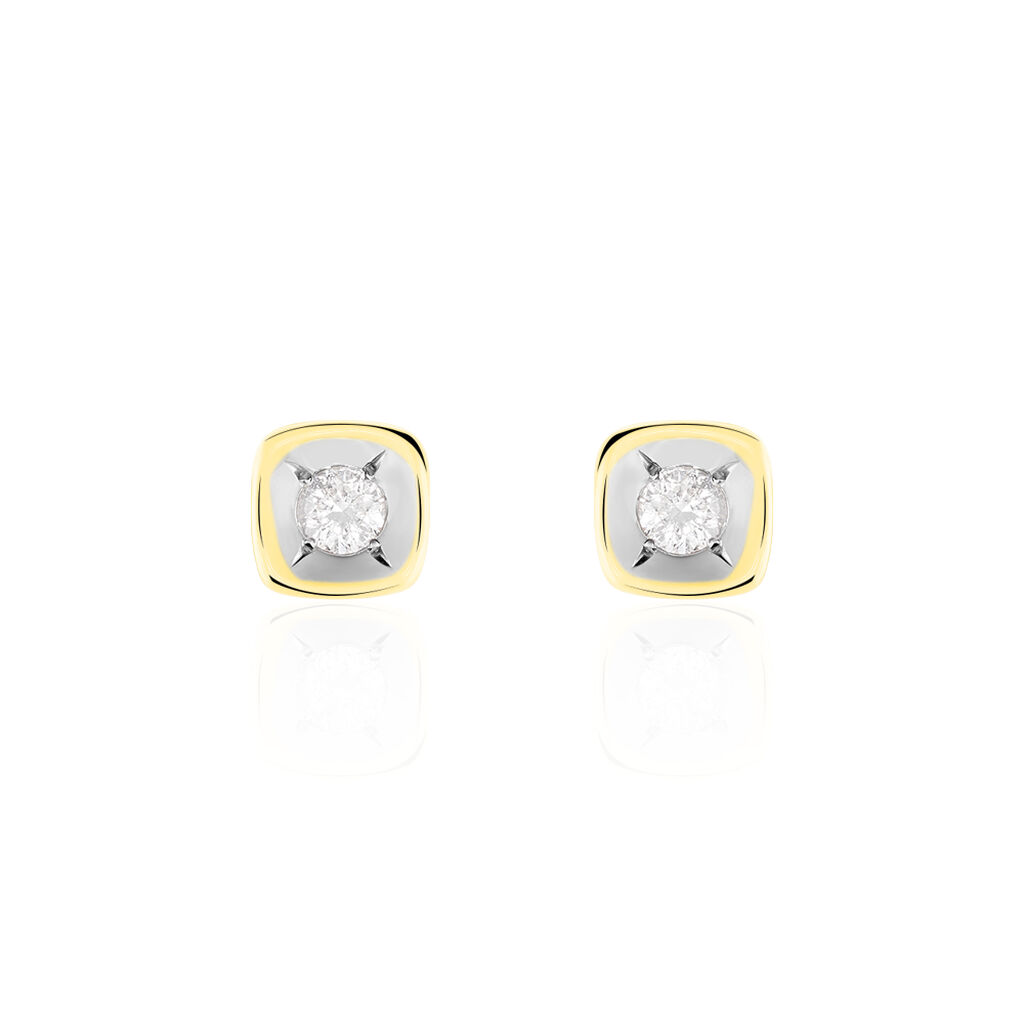 Thumbnail - Damen Ohrstecker Gold Bicolor Gold/Silber 375 Diamant 0,08ct Viereck Jala , Ohrstecker mit Stein