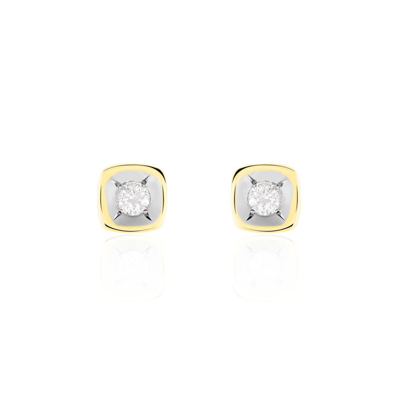 Damen Ohrstecker Gold Bicolor Gold/Silber 375 Diamant 0,08ct Viereck Jala  - Ohrstecker Damen | OROVIVO