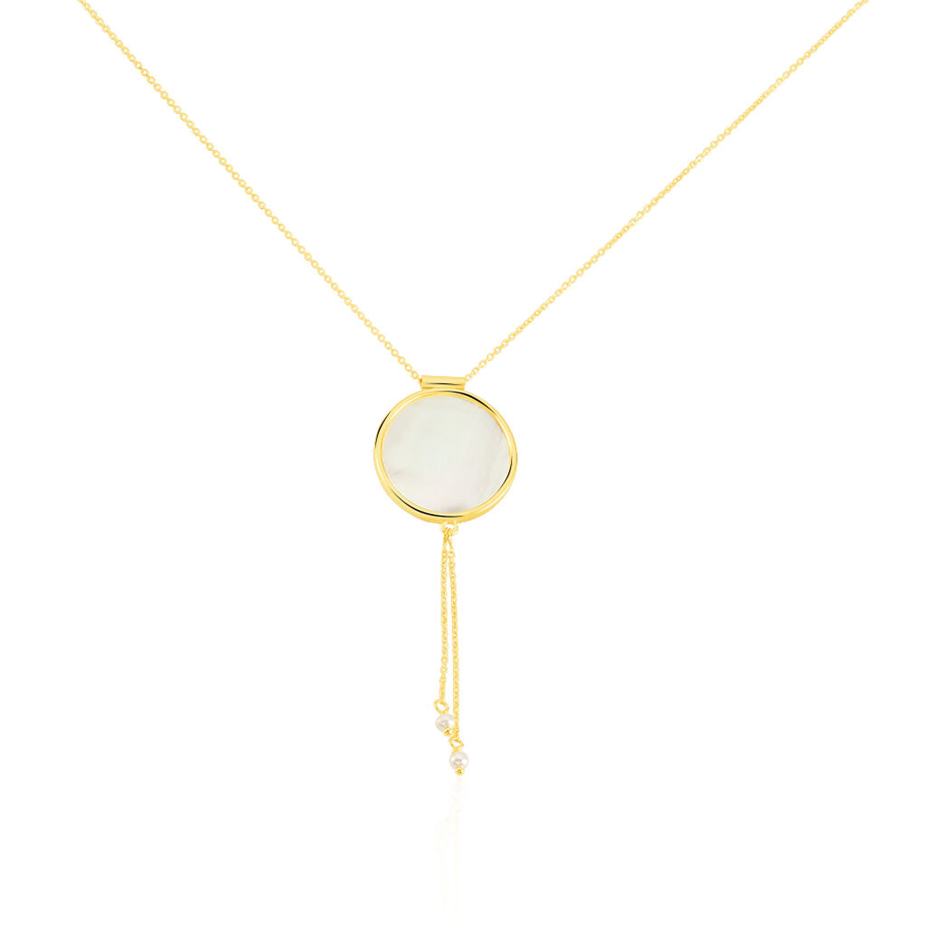 🦚 Damen Halskette Gold 375 Perlmutt , Collier mit Stein