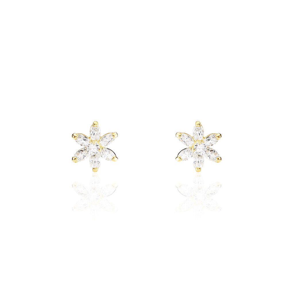 ELEANOR BLUME 6 Damen Ohrstecker Gold 375 (9 Karat) Zirkonia Weiß Blume, Ohrstecker mit Stein