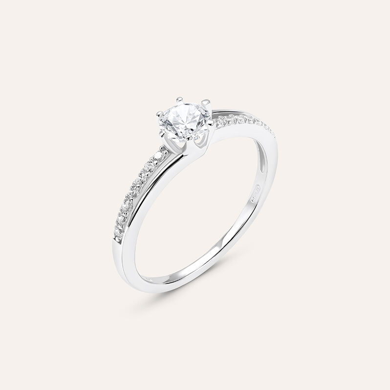Anello Solitario Silver Elegance Argento Rodiato Cubic Zirconia - Spannringe Damen | OROVIVO