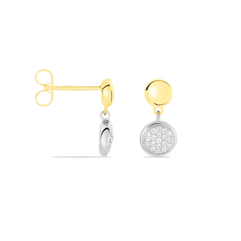 Damen Ohrringe Lang Gold Bicolor 375 Diamant 0,14ct Kreis Soft  - Ohrringe mit Stein Damen | OROVIVO