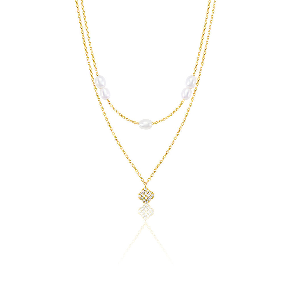 Angelina Damen Collier Silber vergoldet 925 Zuchtperle Weiß 3,75 ct Blume B 1,2 mm, Collier mit Stein