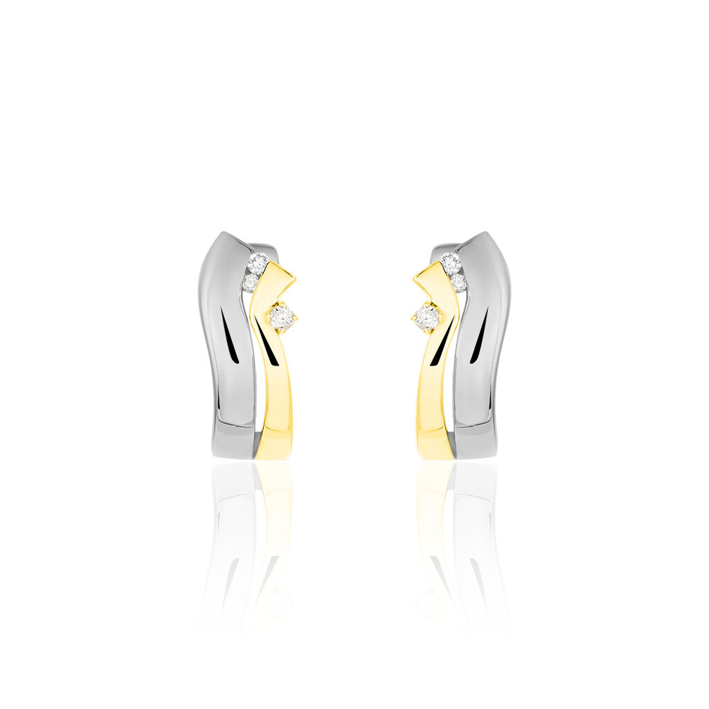 SANA Damen Creolen Gold Bicolor 375 (9 Karat) Diamant Wei&szlig; 0,06 ct