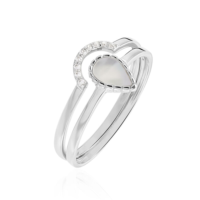 Damen Ring Wei&szlig;gold 375 (9 Karat) Perlmutt Perlmutt 0,7 ct Tropfen - Solit&auml;rringe Damen | OROVIVO