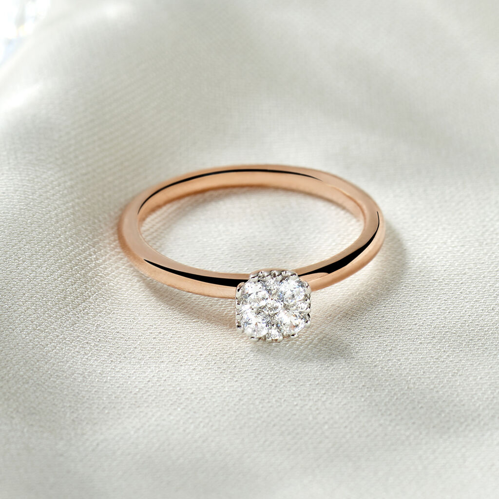 BINA Damen Ring Rosegold 375 (9 Karat) Zirkonia Wei&szlig; B 1,85 mm