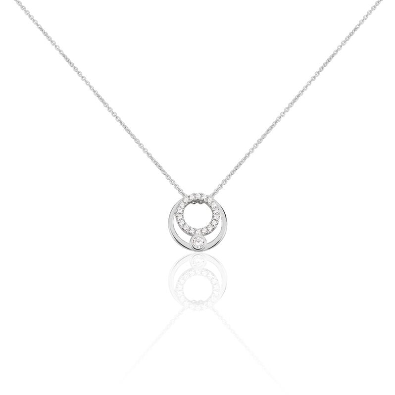 LAURA Damen Collier Wei&szlig;gold 375 (9 Karat) Zirkonia Wei&szlig; 0,21 ct Kreis - Halsketten Damen | OROVIVO