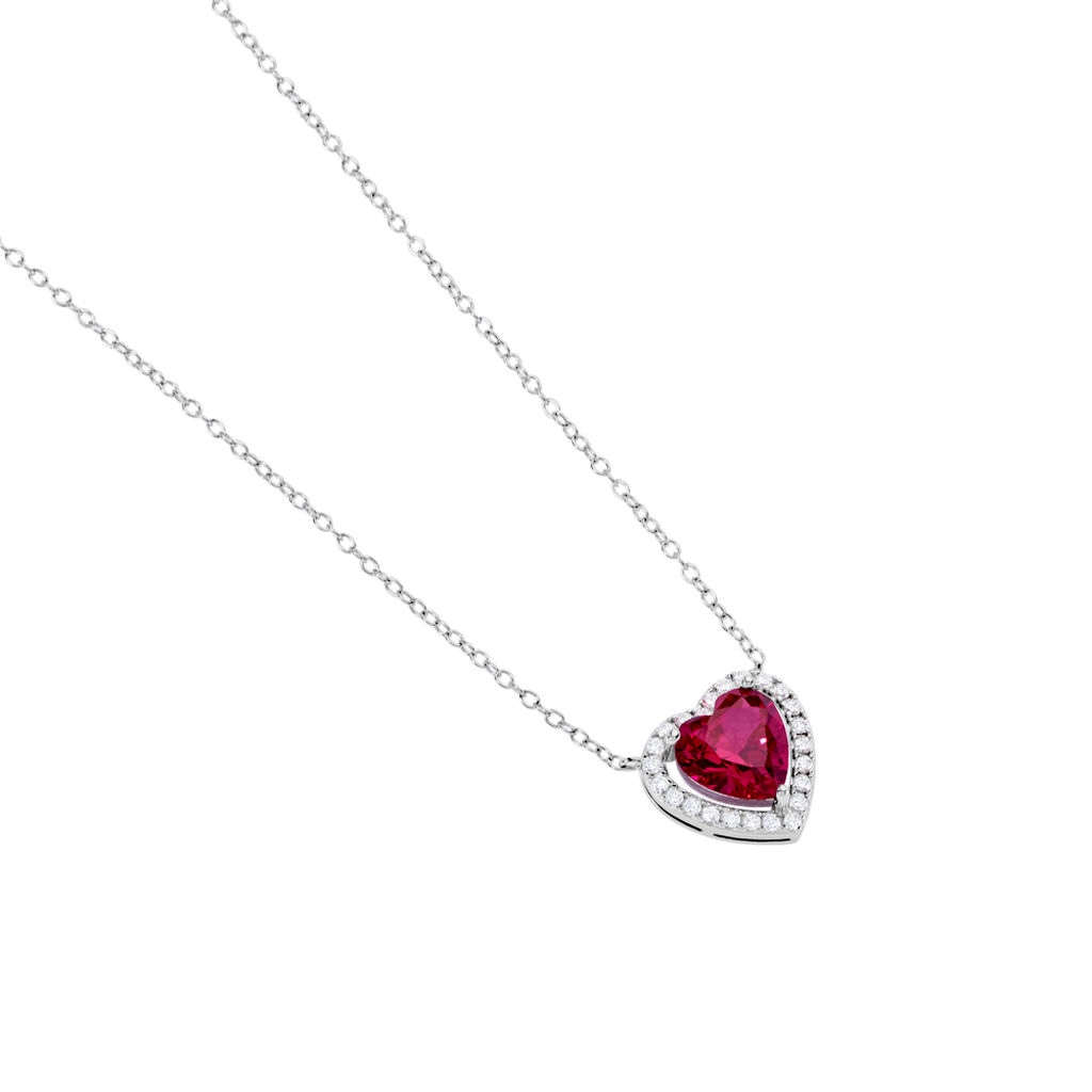 MARGOT Damen Collier Silber 925 Synthetischer Stein Rot 2,07 ct Herz B 1,2 mm