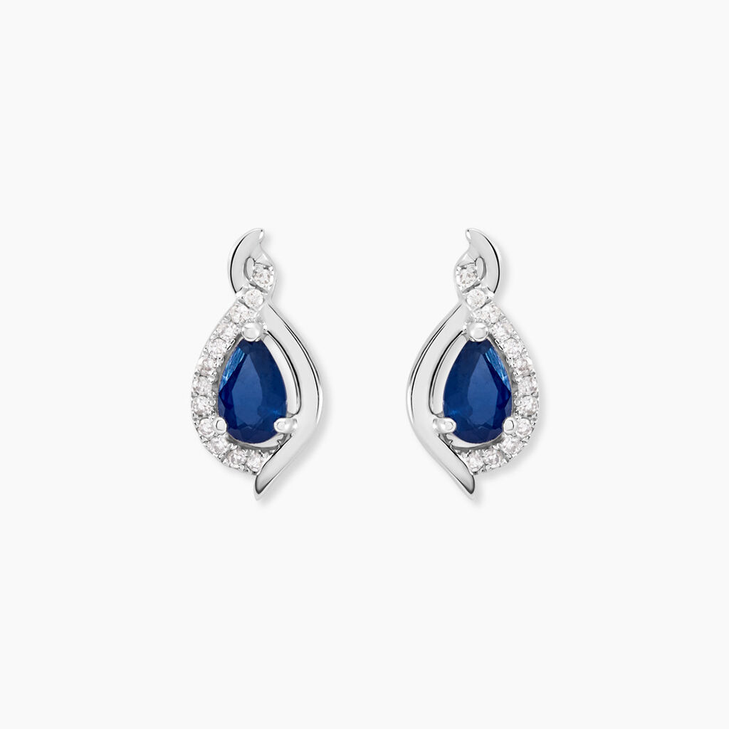 Boucles D'oreilles Puces Angelika Or Blanc Saphir Et Diamant - Spannringe Damen | OROVIVO