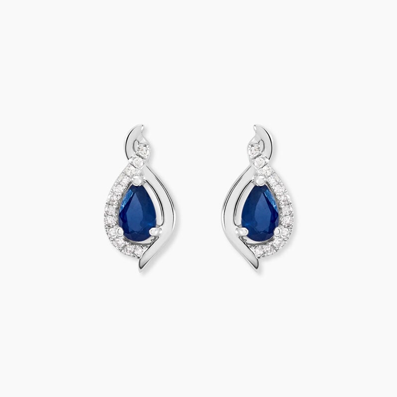 Boucles D'oreilles Puces Angelika Or Blanc Saphir Et Diamant - Spannringe Damen | OROVIVO