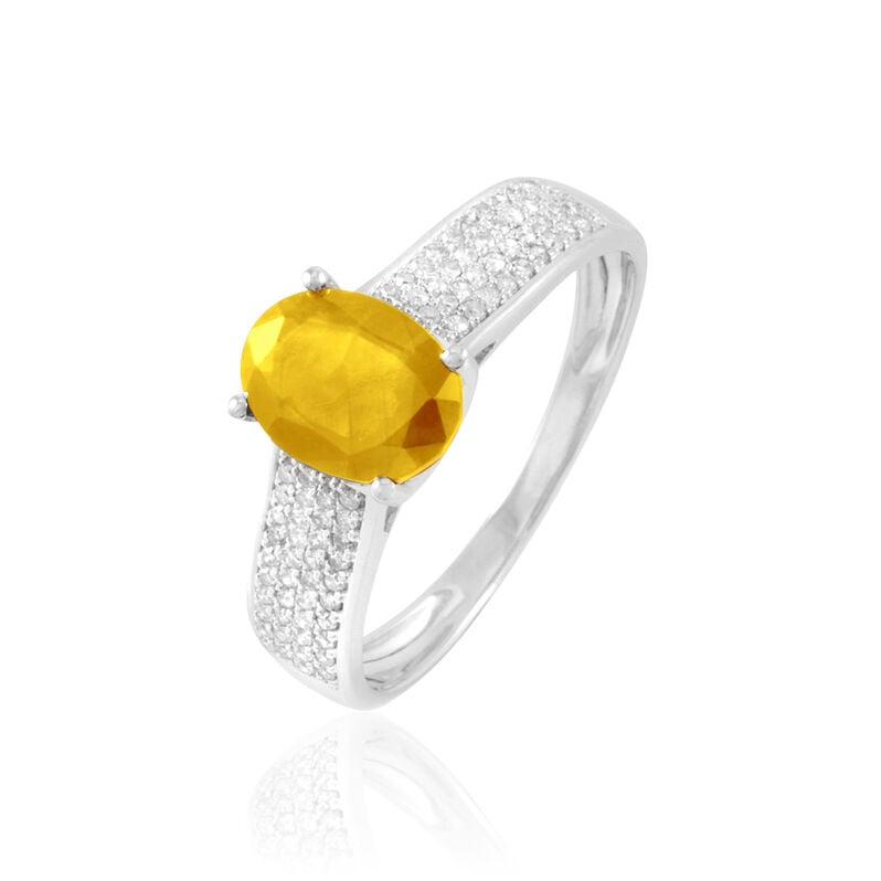 Bague Crista Or Blanc Citrine Et Diamant - Spannringe Damen | OROVIVO