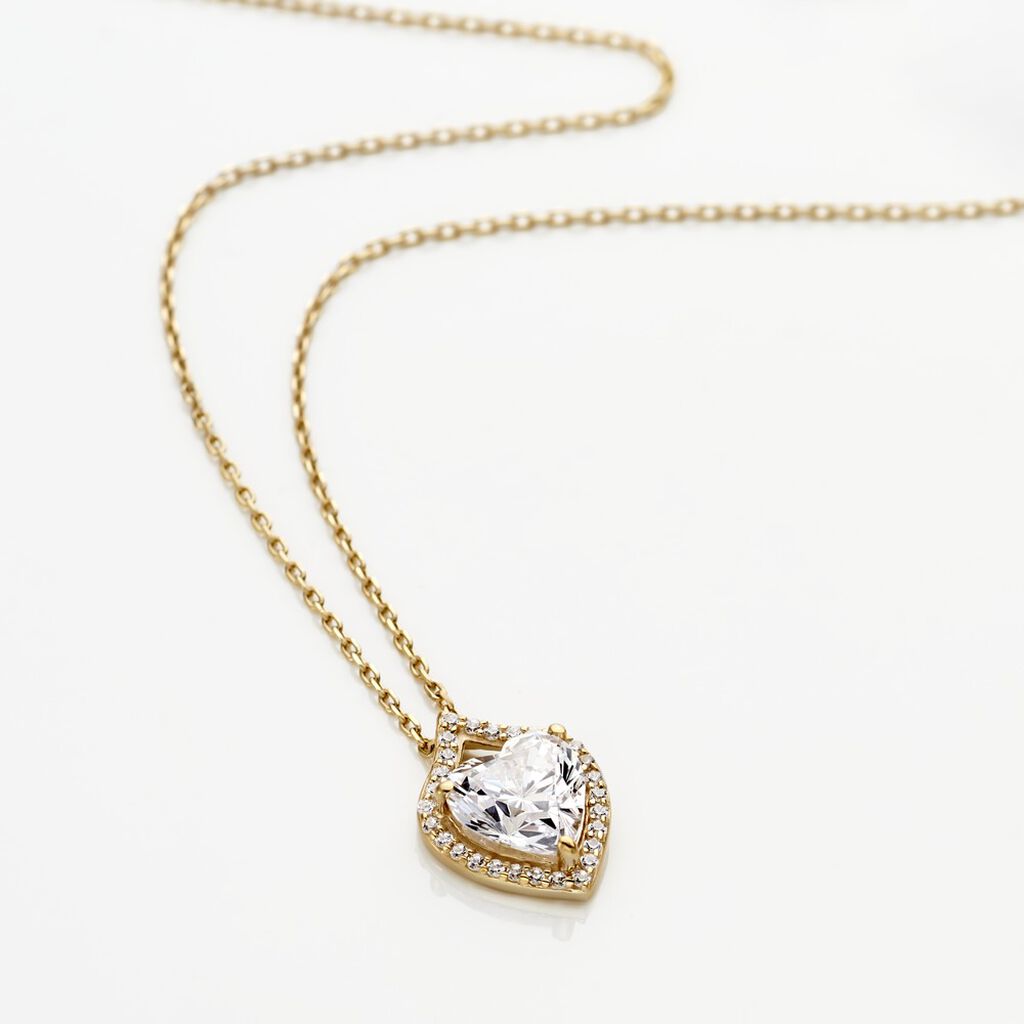 HERZ Damen Collier Gold 375 (9 Karat) Zirkonia Wei&szlig; 1,35 ct Herz