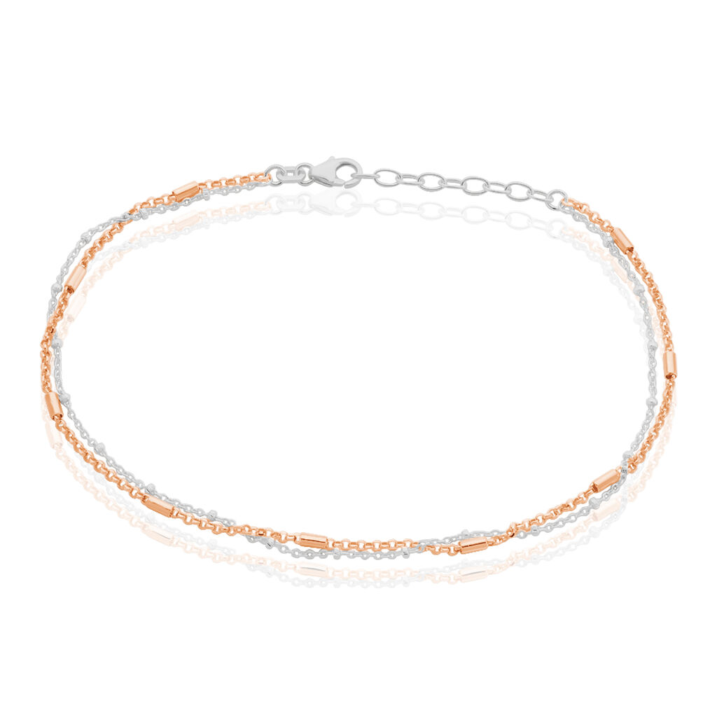 🦚 Damen Fußkettchen Silber 925 Bicolor Roségold vergoldet, Fußkette ohne Stein