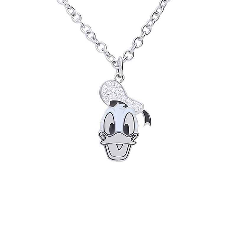 Collana in acciaio con viso di Paperino e strass - Spannringe Damen | OROVIVO