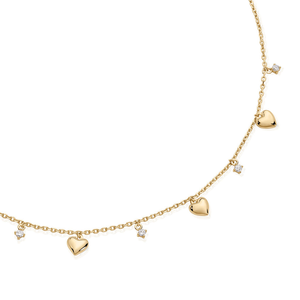 JAZMINE Damen Collier Vergoldet 750 Zirkonia Weiß Herz, Collier mit Stein