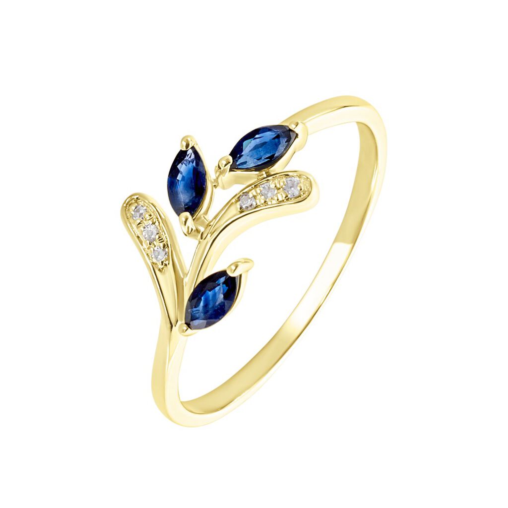 🦚 Damen Ring Gold 375 Saphir 0,41ct Blatt Irisa , Ring mit Stein