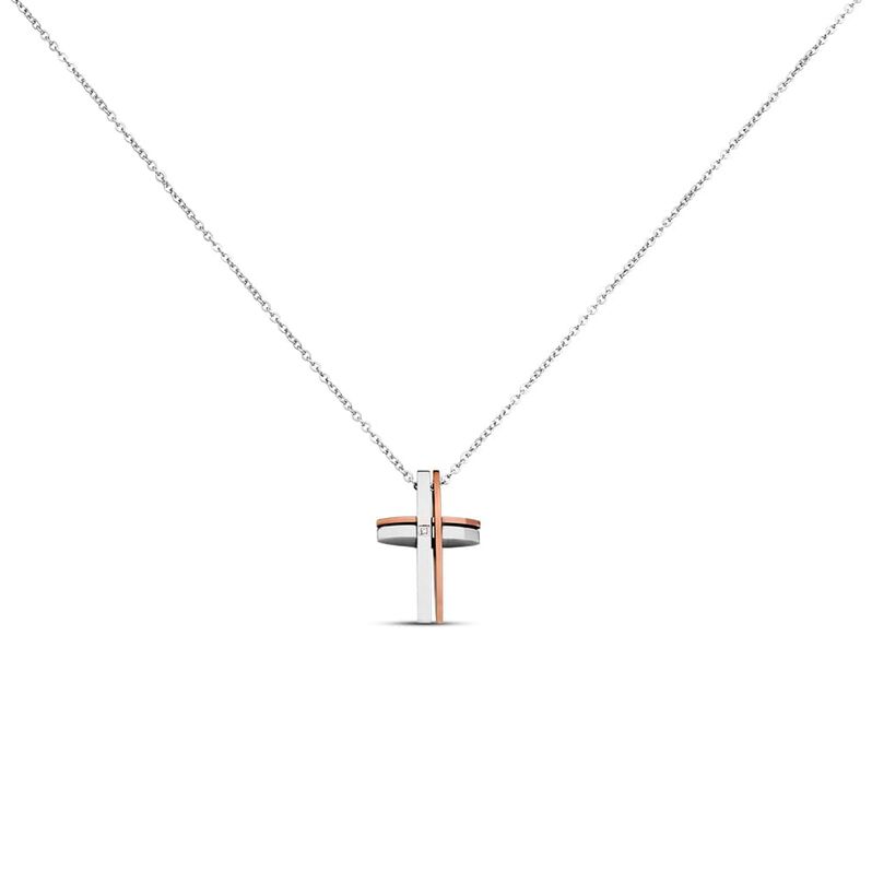 Collana Man Code Acciaio Bicolore Bianco/Rosa Cristallo - Spannringe Herren | OROVIVO