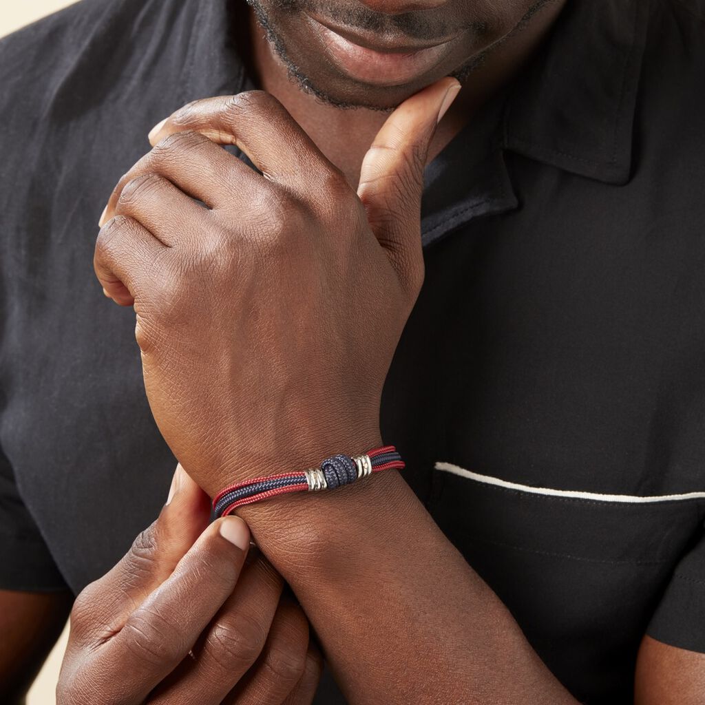 Bracelet Acier Cordons Marine Rouge 21cm - Spannringe Herren | OROVIVO