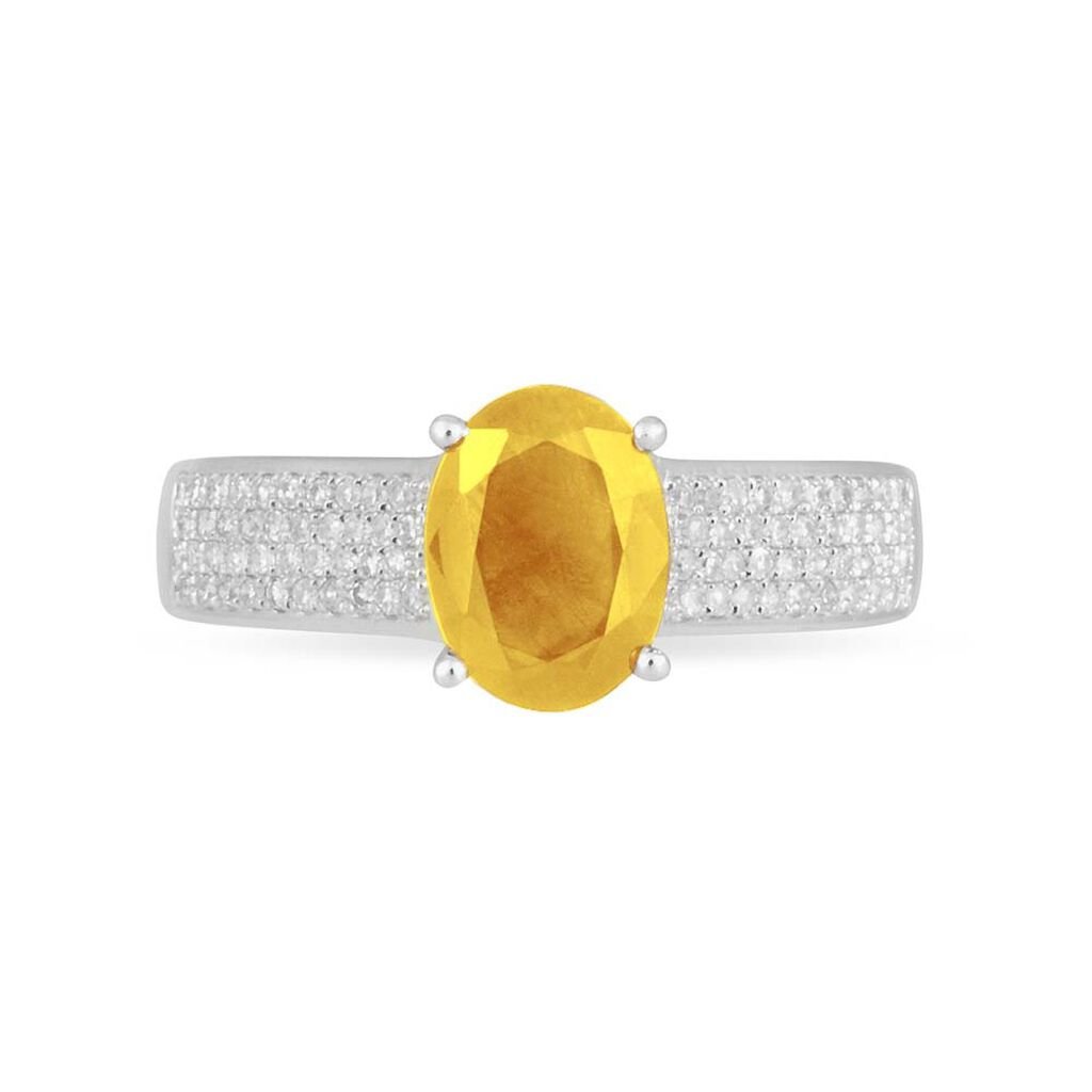 Bague Crista Or Blanc Citrine Et Diamant - Spannringe Damen | OROVIVO