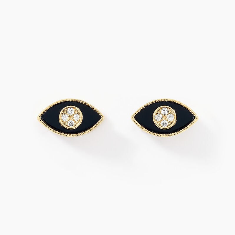 Boucles D'oreilles Puces Anubis Or Jaune Onyx Diamant - Spannringe Damen | OROVIVO