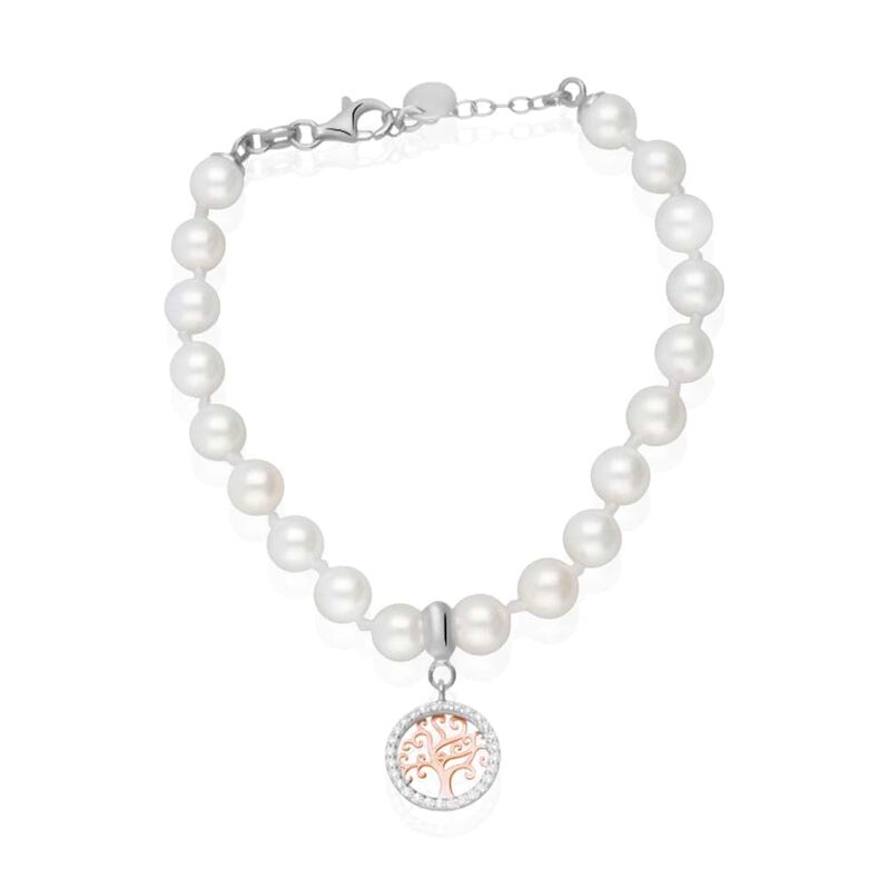 Bracciale Silver Pearls Argento Bicolore Bianco / Rosa Perla sintentica Cubic Zirconia - Spannringe Damen | OROVIVO