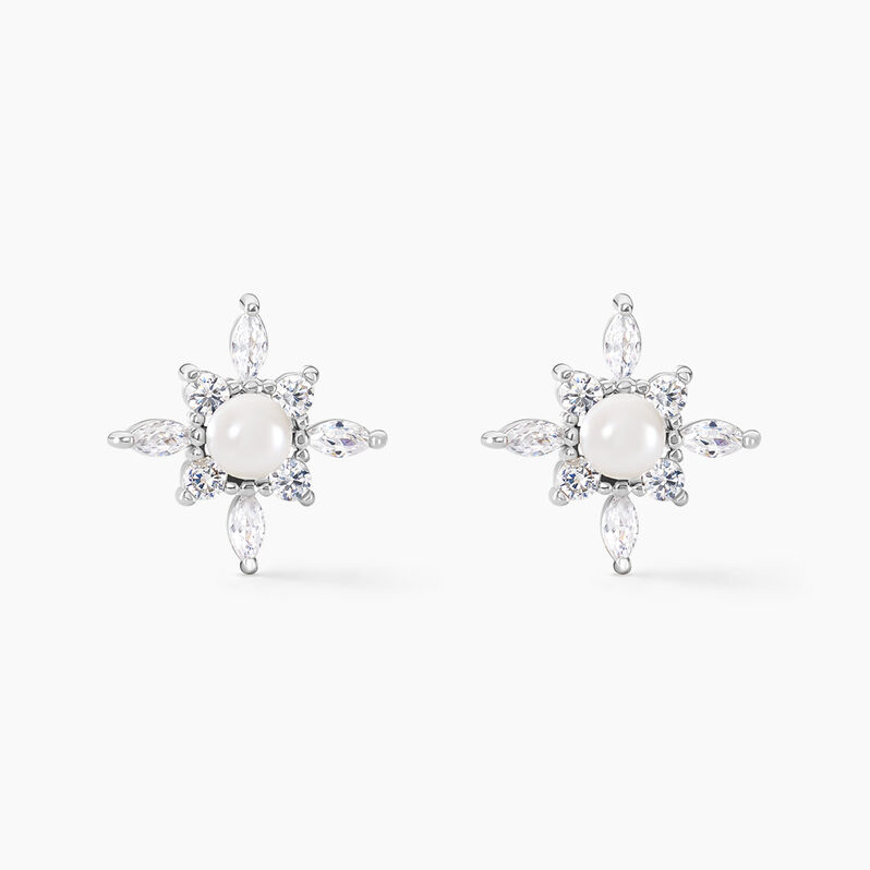 Boucles D'oreilles Puces Rhoda Argent Weiss Perle De Culture Oxyde - Spannringe Damen | OROVIVO